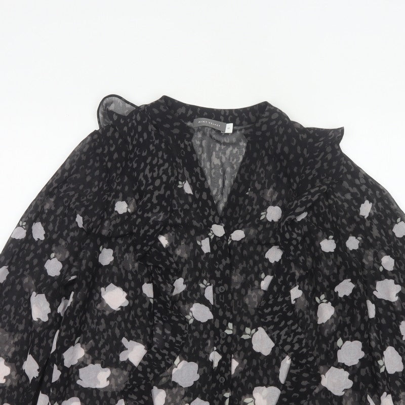 Mint Velvet Women’s Black Floral Chiffon Blouse Size 10 V-Neck
