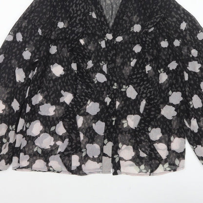 Mint Velvet Women’s Black Floral Chiffon Blouse Size 10 V-Neck