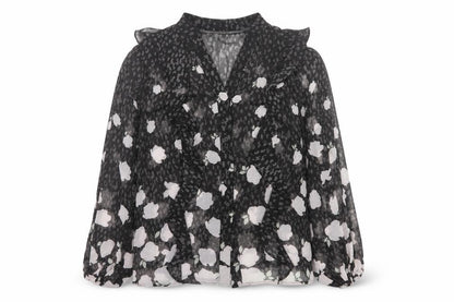 Mint Velvet Women’s Black Floral Chiffon Blouse Size 10 V-Neck