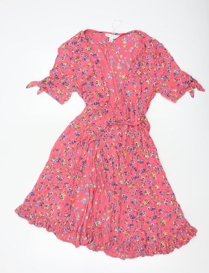 M&S x Ghost Women’s Pink Floral UK 8 Knee Length Wrap Dress Belted