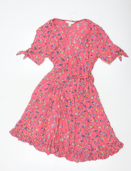 M&S x Ghost Women’s Pink Floral UK 8 Knee Length Wrap Dress Belted