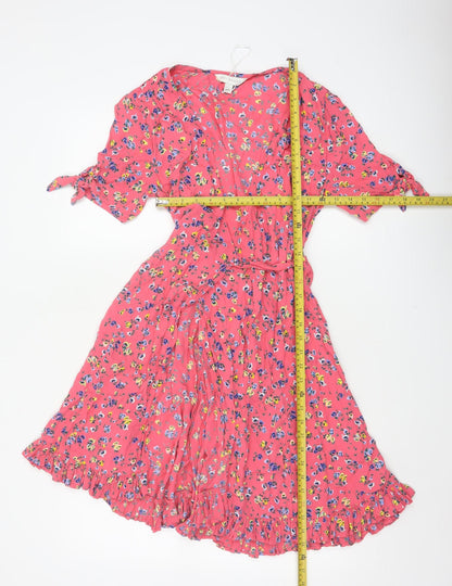 M&S x Ghost Women’s Pink Floral UK 8 Knee Length Wrap Dress Belted