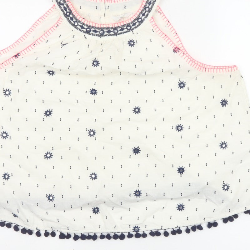 Monsoon Beach Women Ivory L Linen Cold Shoulder Pom Pom Tank Top