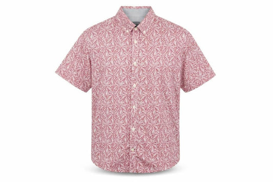 Front view of RJR John Rocha Men's Pink M Regular Fit Floral Short Sleeve Shirt
