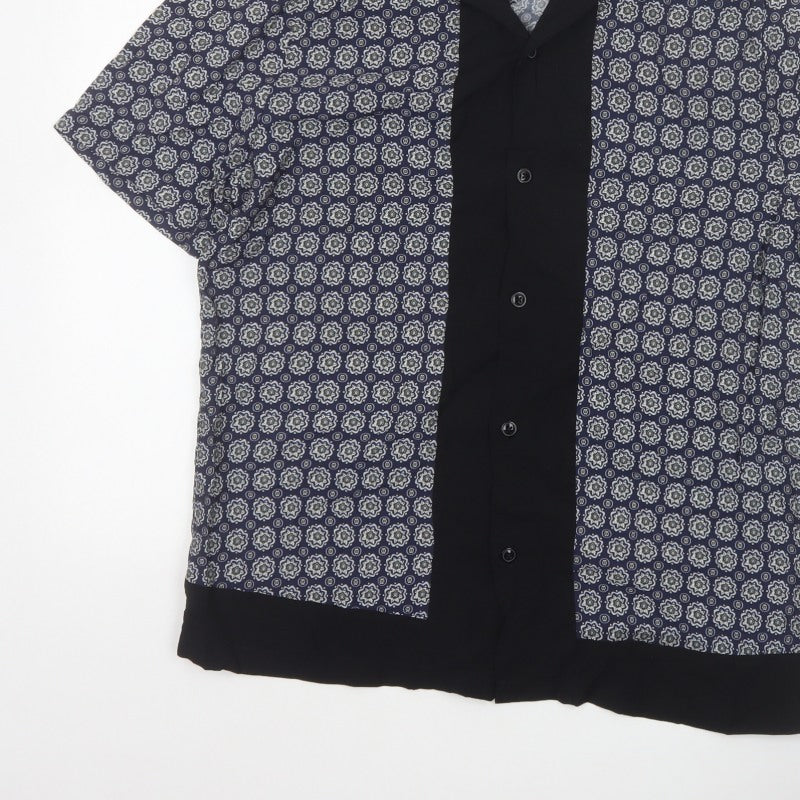 River Island Men’s Blue M Geometric Print Short Sleeve Button-Up Shirt