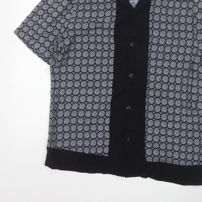 River Island Men’s Blue M Geometric Print Short Sleeve Button-Up Shirt
