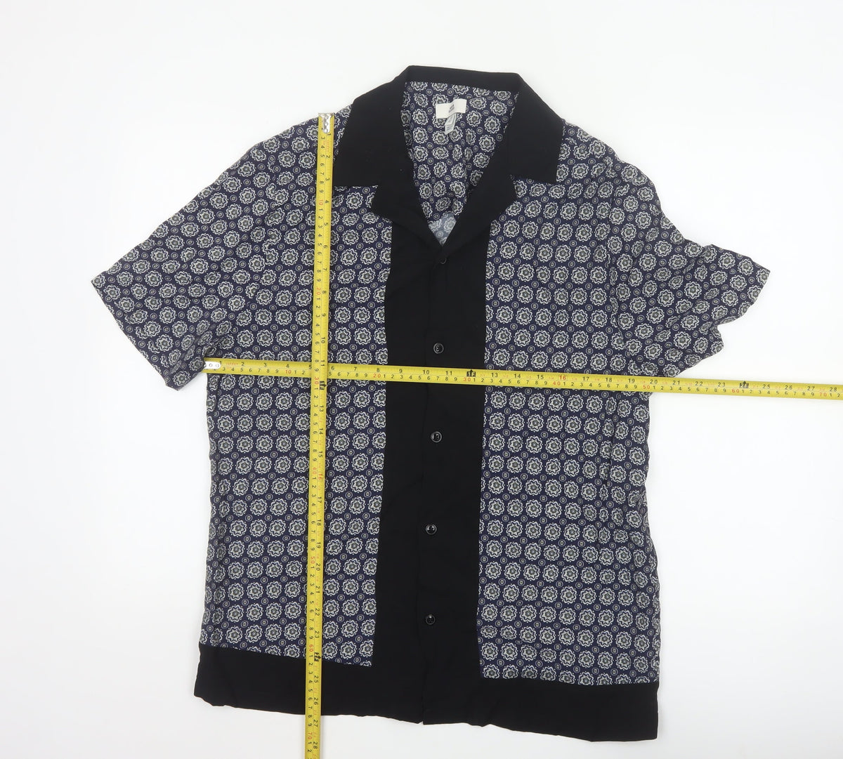 River Island Men’s Blue M Geometric Print Short Sleeve Button-Up Shirt