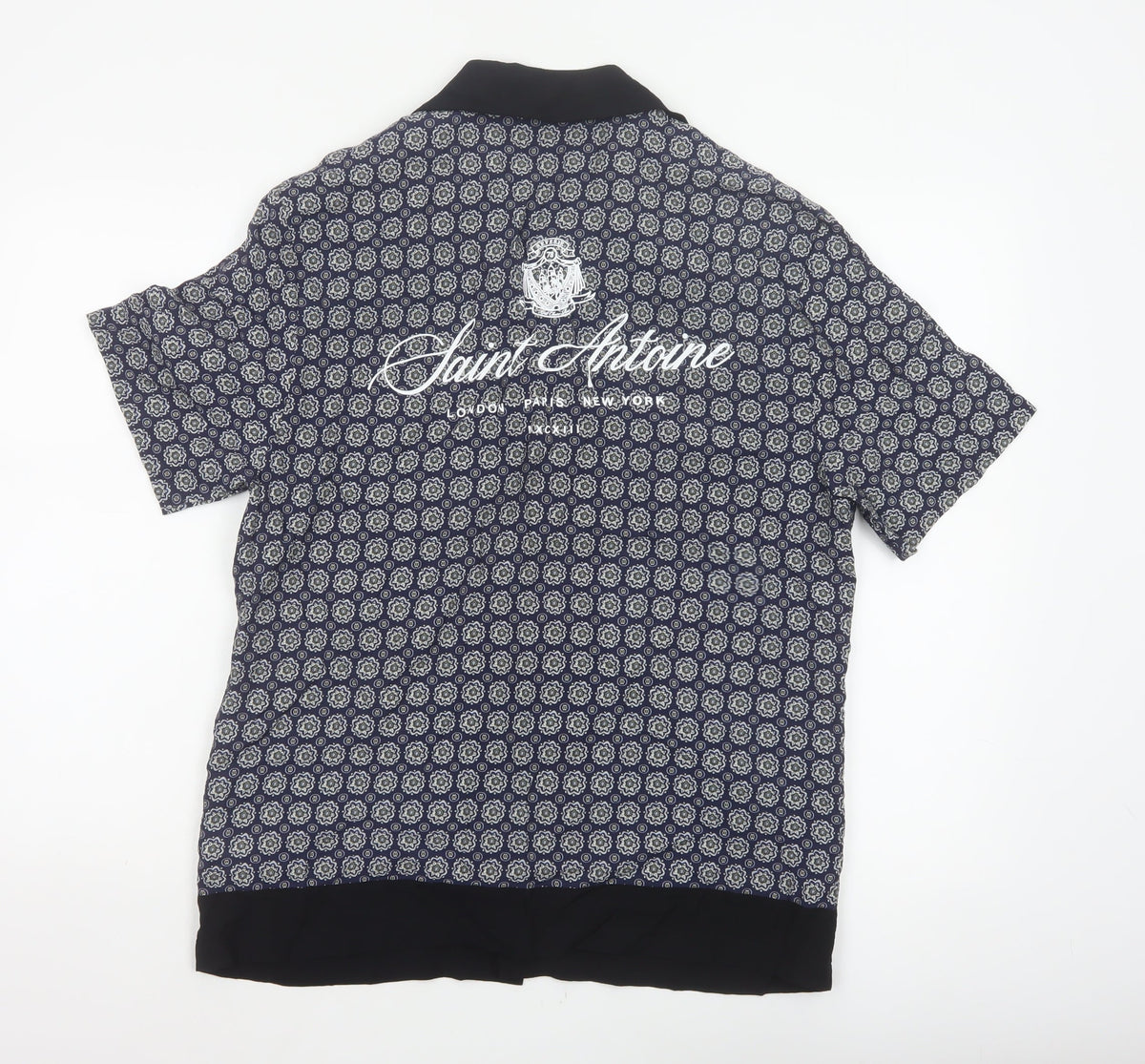 River Island Men’s Blue M Geometric Print Short Sleeve Button-Up Shirt