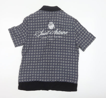 River Island Men’s Blue M Geometric Print Short Sleeve Button-Up Shirt