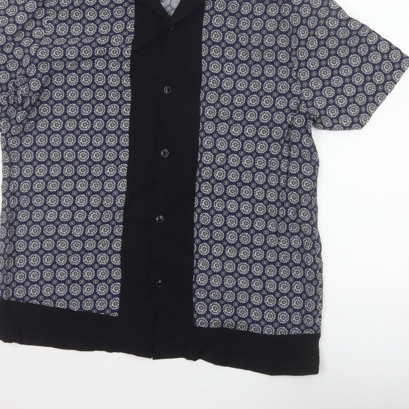 River Island Men’s Blue M Geometric Print Short Sleeve Button-Up Shirt