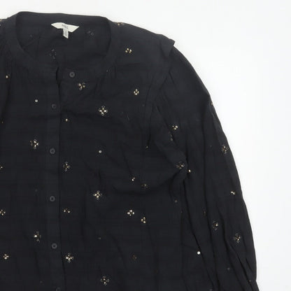 Marks and Spencer Women Black UK 20 Sequin Floral Button-Up Blouse