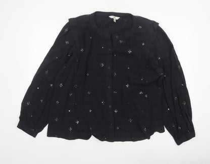 Marks and Spencer Women Black UK 20 Sequin Floral Button-Up Blouse