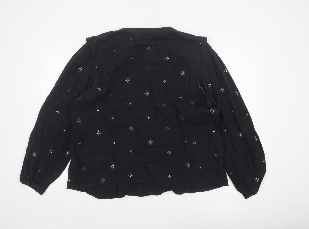 Marks and Spencer Women Black UK 20 Sequin Floral Button-Up Blouse