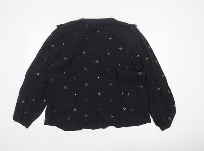 Marks and Spencer Women Black UK 20 Sequin Floral Button-Up Blouse