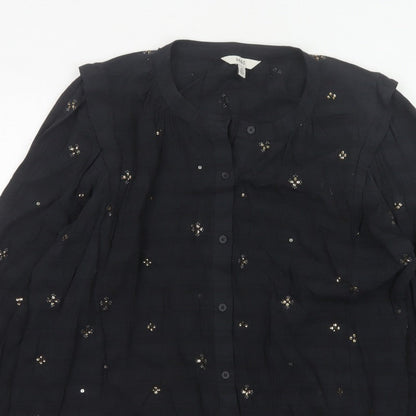 Marks and Spencer Women Black UK 20 Sequin Floral Button-Up Blouse