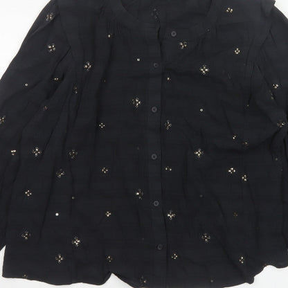 Marks and Spencer Women Black UK 20 Sequin Floral Button-Up Blouse
