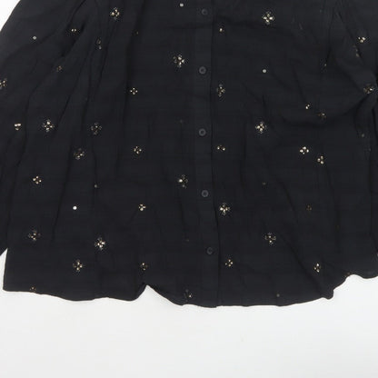 Marks and Spencer Women Black UK 20 Sequin Floral Button-Up Blouse
