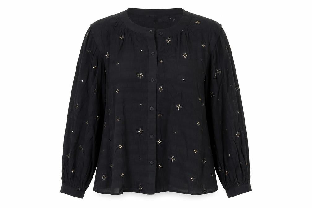 Marks and Spencer Women Black UK 20 Sequin Floral Button-Up Blouse