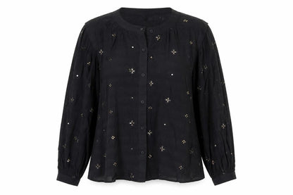 Marks and Spencer Women Black UK 20 Sequin Floral Button-Up Blouse