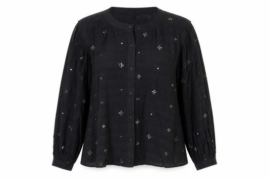 Marks and Spencer Women Black UK 20 Sequin Floral Button-Up Blouse