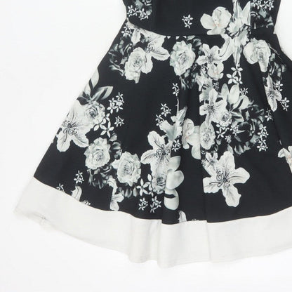 Select Women Black Floral Fit & Flare Knee Length Dress UK 12