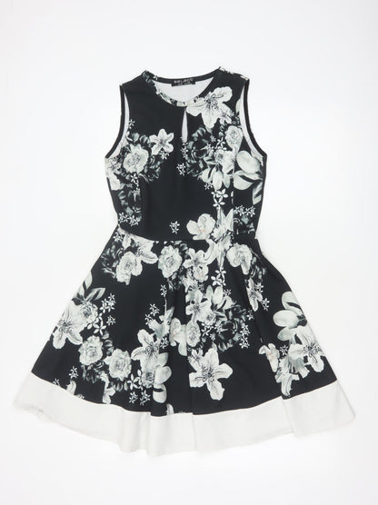 Select Women Black Floral Fit & Flare Knee Length Dress UK 12