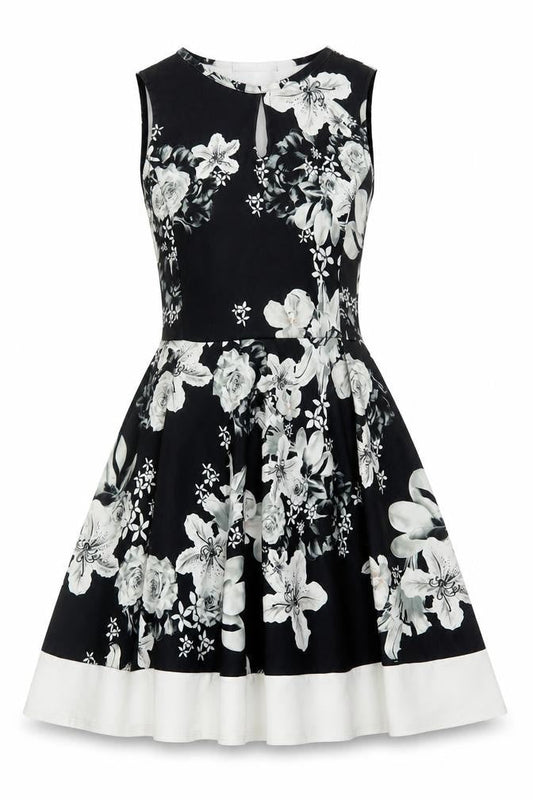 Select Women Black Floral Fit & Flare Knee Length Dress UK 12