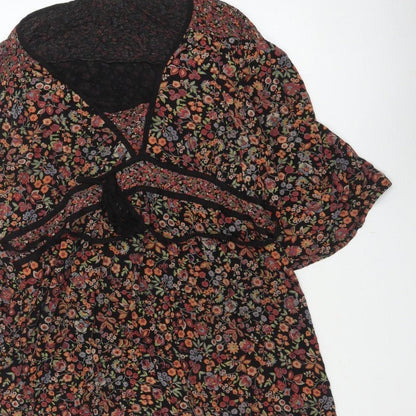 Wallis Women Multicoloured Size 18 Floral Kimono Sleeve Tie Blouse