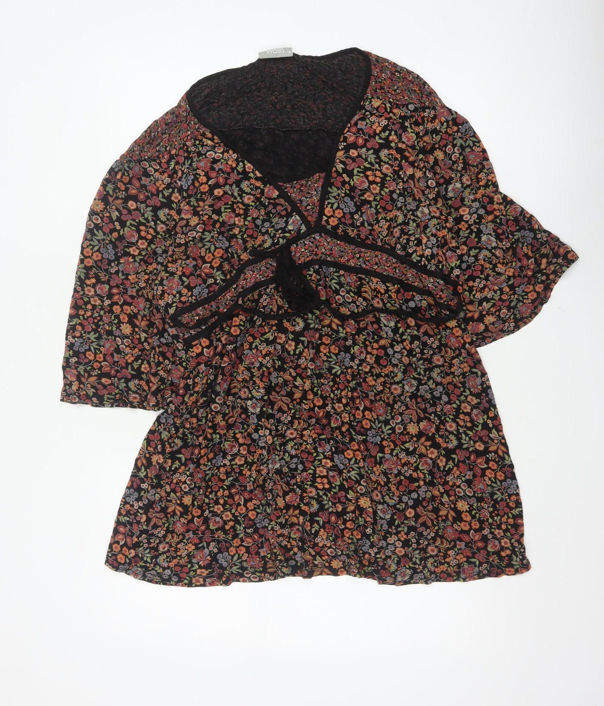 Wallis Women Multicoloured Size 18 Floral Kimono Sleeve Tie Blouse