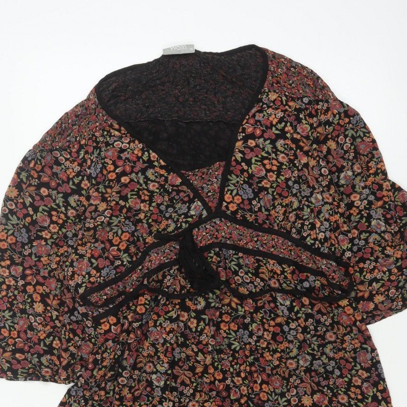Wallis Women Multicoloured Size 18 Floral Kimono Sleeve Tie Blouse