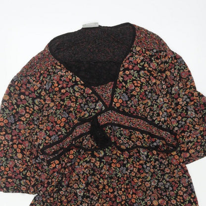 Wallis Women Multicoloured Size 18 Floral Kimono Sleeve Tie Blouse