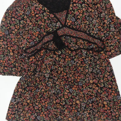 Wallis Women Multicoloured Size 18 Floral Kimono Sleeve Tie Blouse
