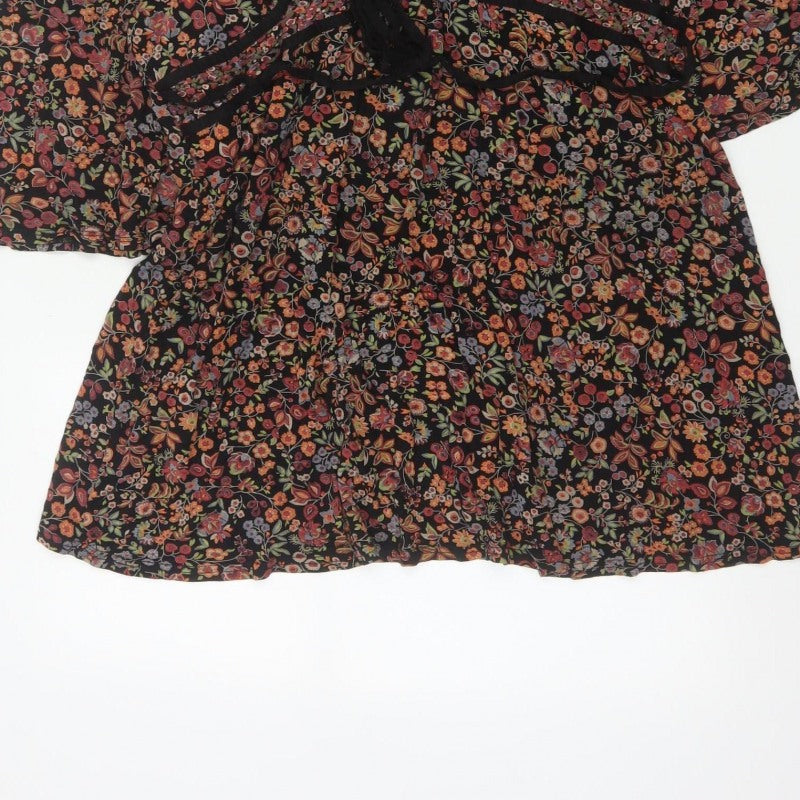 Wallis Women Multicoloured Size 18 Floral Kimono Sleeve Tie Blouse