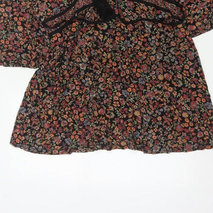 Wallis Women Multicoloured Size 18 Floral Kimono Sleeve Tie Blouse