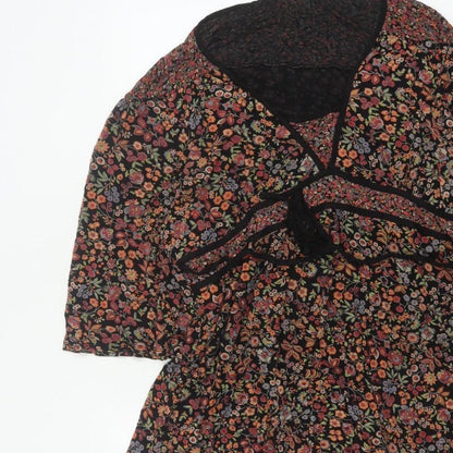Wallis Women Multicoloured Size 18 Floral Kimono Sleeve Tie Blouse