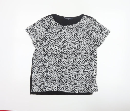 French Connection Women Black White S Animal Print Cap Sleeve Blouse