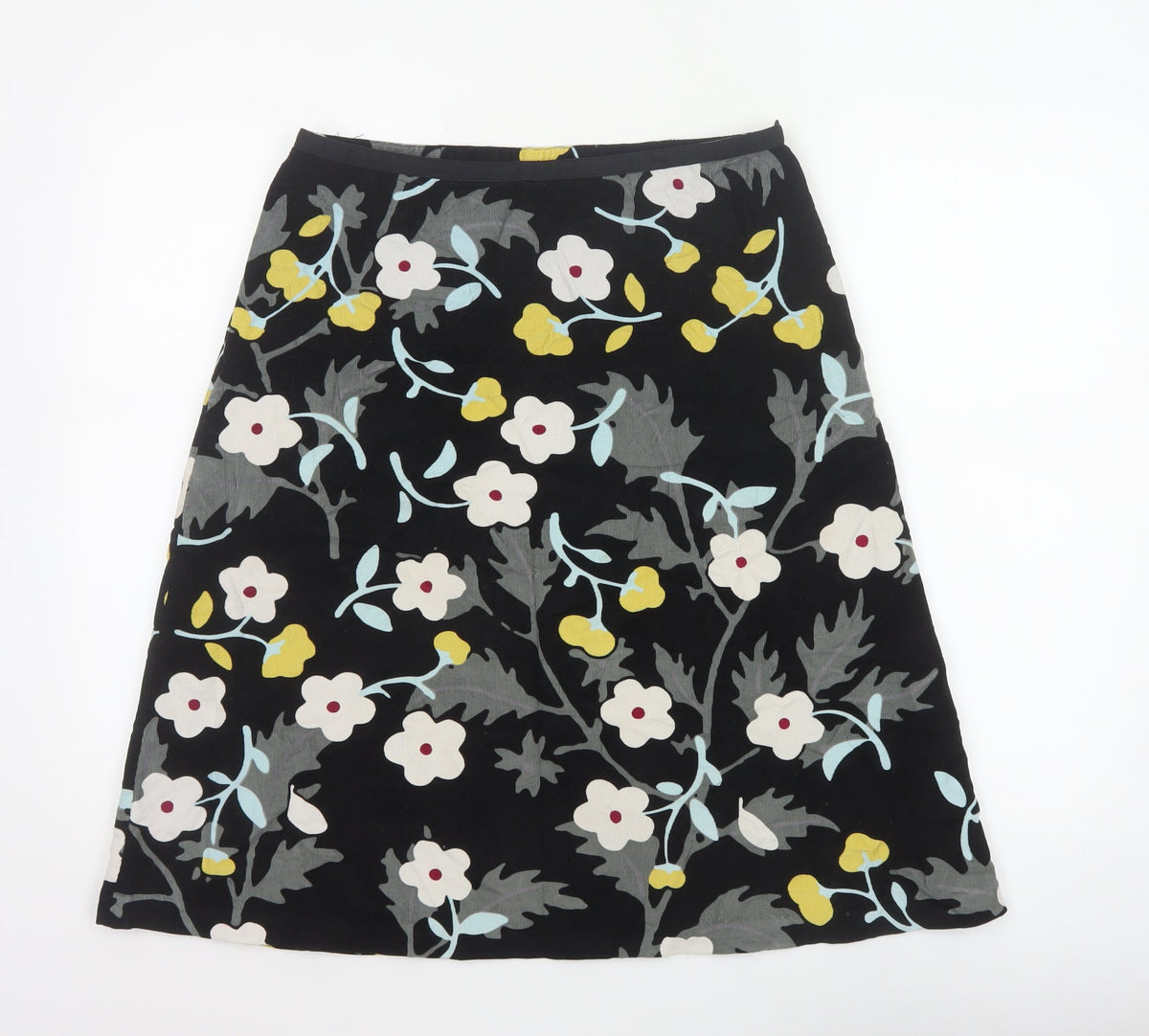 Laura Ashley Women’s Black Floral A-Line Skirt UK 12 Cotton Lined