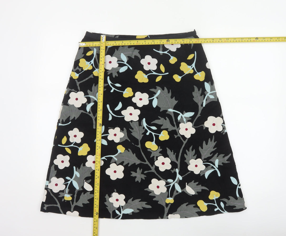 Laura Ashley Women’s Black Floral A-Line Skirt UK 12 Cotton Lined