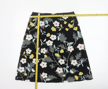 Laura Ashley Women’s Black Floral A-Line Skirt UK 12 Cotton Lined