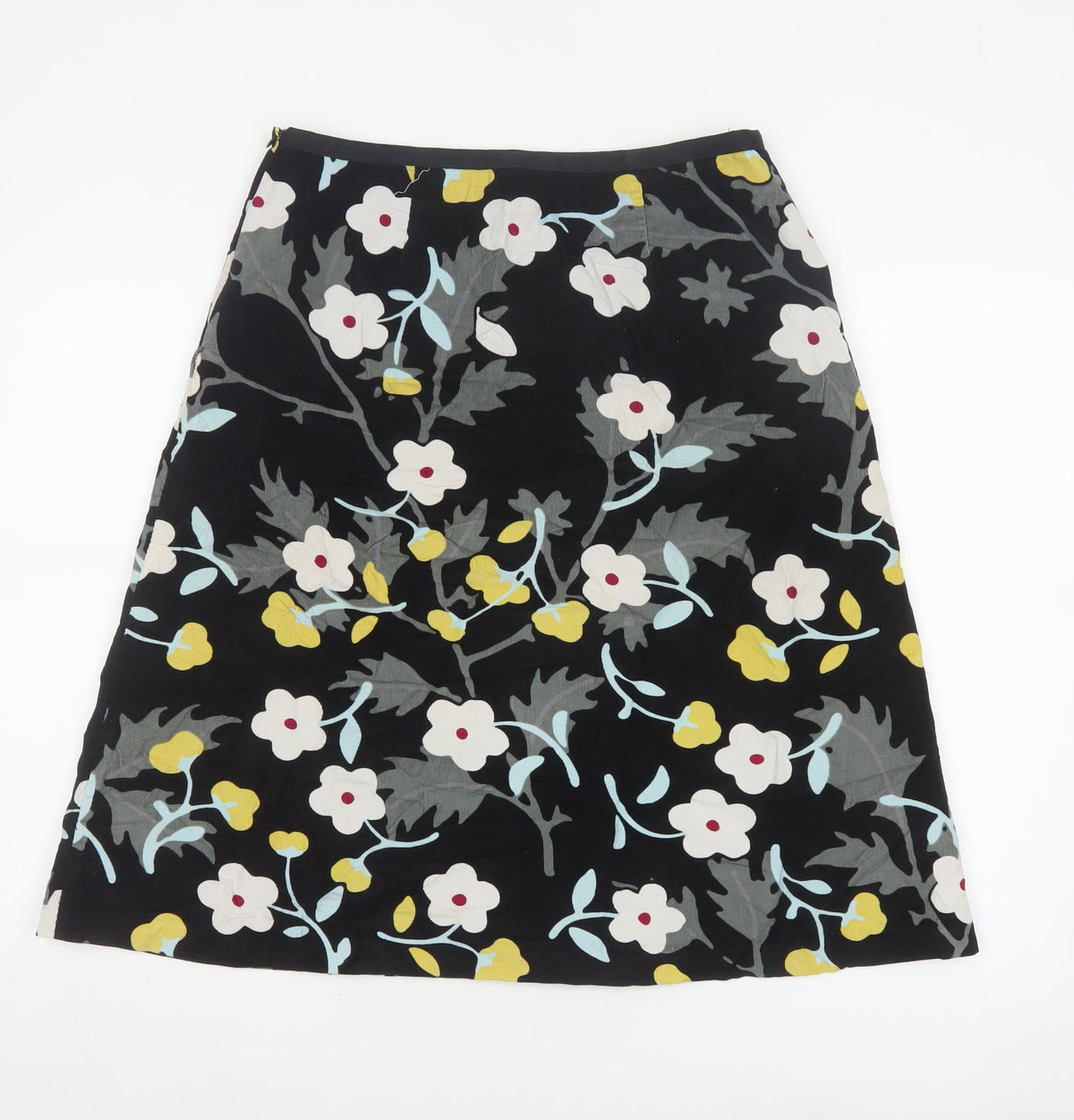 Laura Ashley Women’s Black Floral A-Line Skirt UK 12 Cotton Lined