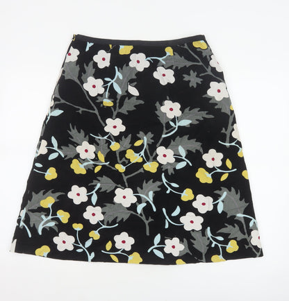 Laura Ashley Women’s Black Floral A-Line Skirt UK 12 Cotton Lined