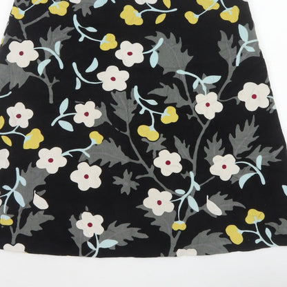 Laura Ashley Women’s Black Floral A-Line Skirt UK 12 Cotton Lined