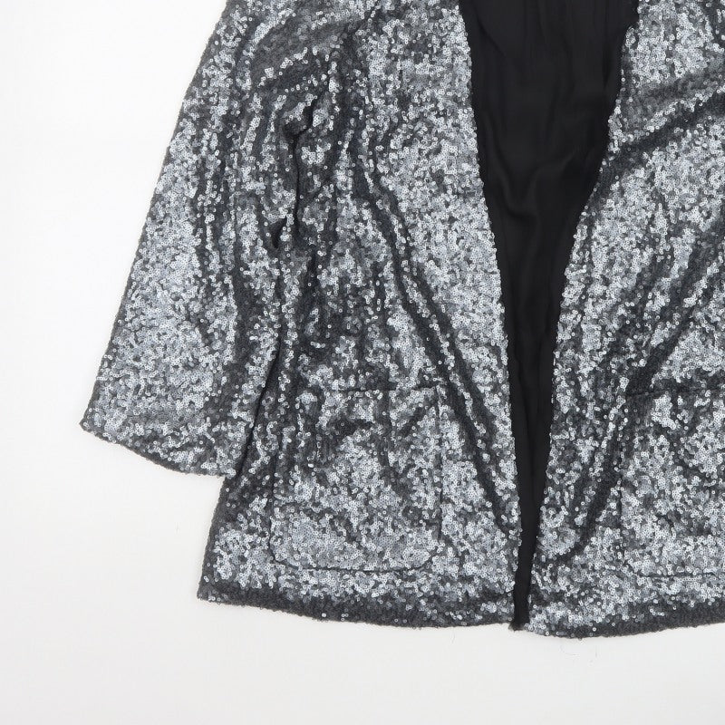 River Island Women’s Silver Sequin Open Party Jacket UK 12