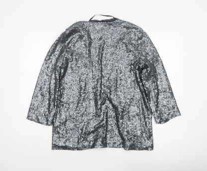 River Island Women’s Silver Sequin Open Party Jacket UK 12