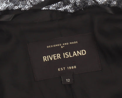River Island Women’s Silver Sequin Open Party Jacket UK 12