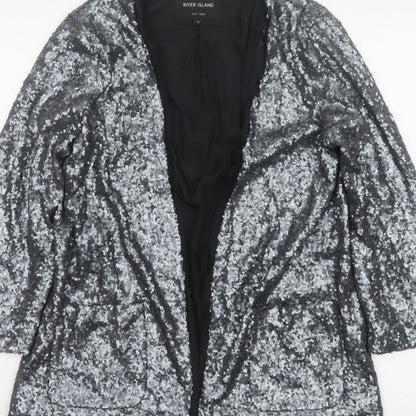 River Island Women’s Silver Sequin Open Party Jacket UK 12