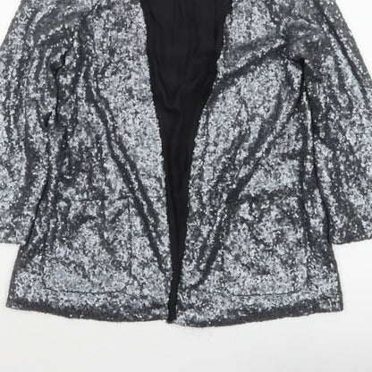 River Island Women’s Silver Sequin Open Party Jacket UK 12