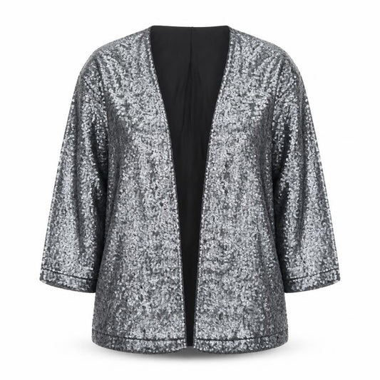 River Island Women’s Silver Sequin Open Party Jacket UK 12