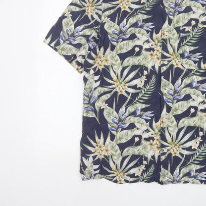Zara Men Blue L Tropical Floral Hawaiian Short Sleeve Button-Up Shirt