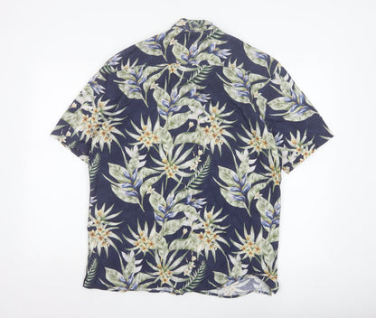 Zara Men Blue L Tropical Floral Hawaiian Short Sleeve Button-Up Shirt